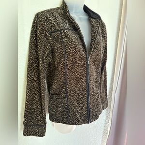 Vintage Velvet Leopard Zip Jacket | Amber Sun Stretch Soft Touch Blazer (L)